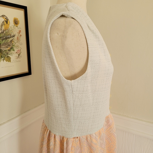 Vintage 60s Peach Silver Shimmer Sparkle Sleeveless Maxi Dress Size Large - Picture 8 of 14